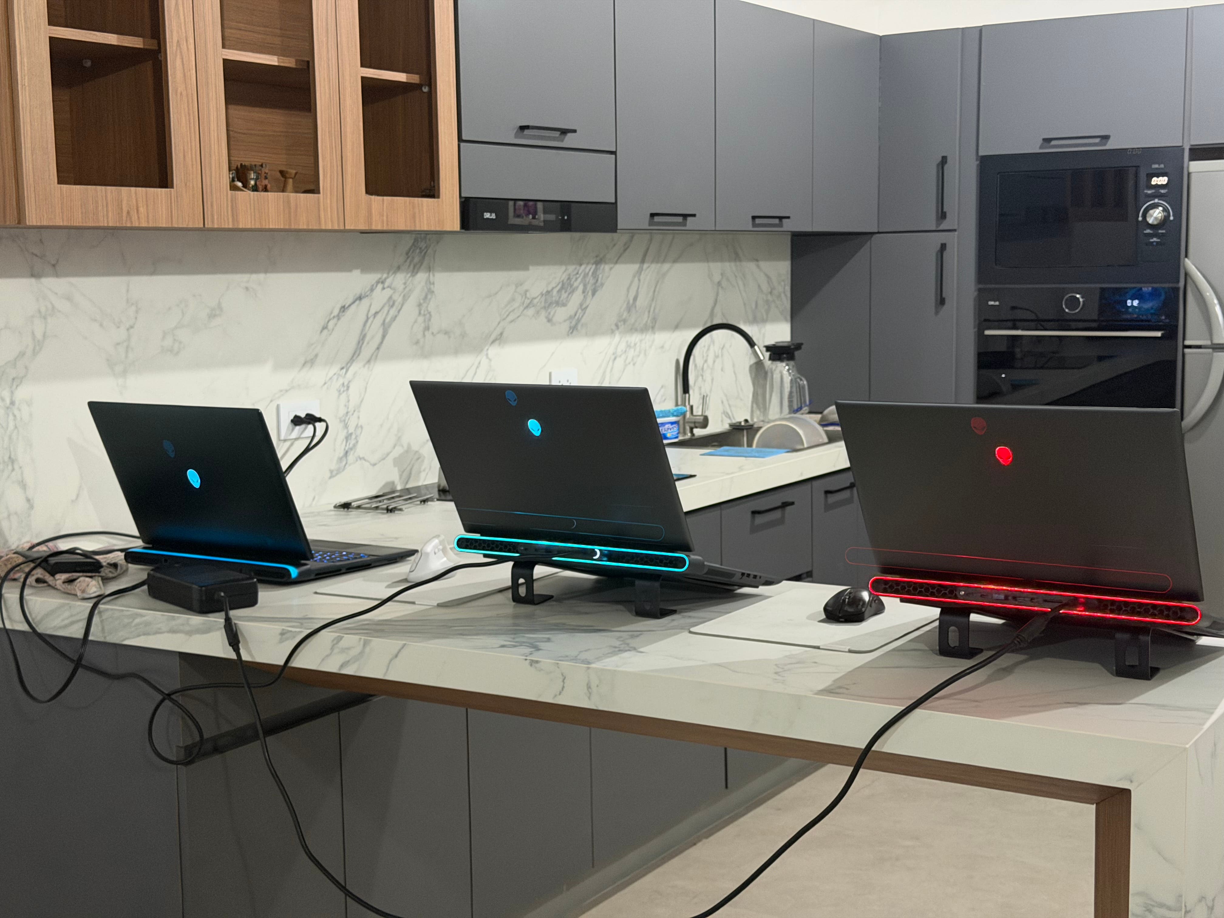 My laptop, Area 51, my wife's, an M18, and my friend's.