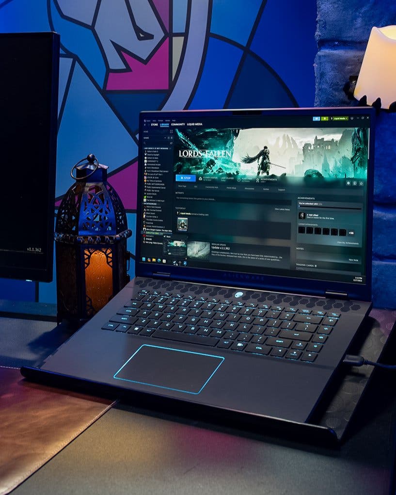 The Alienware m16 R2 laptop showing the Lords of the Fallen Stea