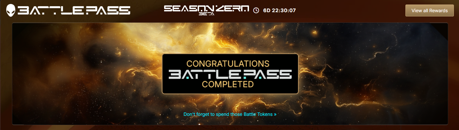 Image of showing "Congratulations Battlepass Completed" and a ti