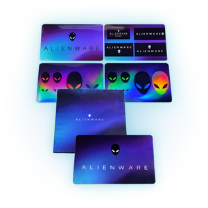 Multicolor Alienware Stickers & Microfiber set