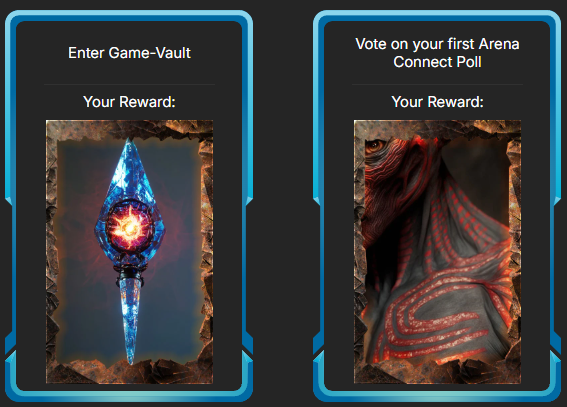 Screenshot of "Enter Game-Vault" and "Vote on your first Arena C