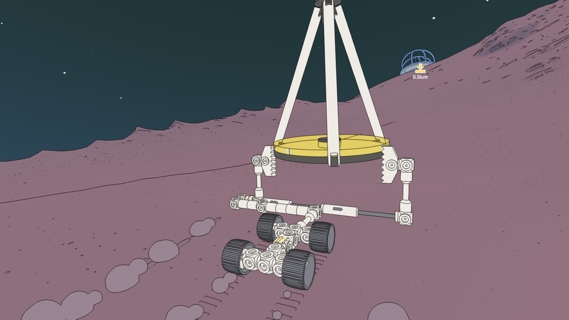 An overengineered rover, transporting a satellite IR dish down t