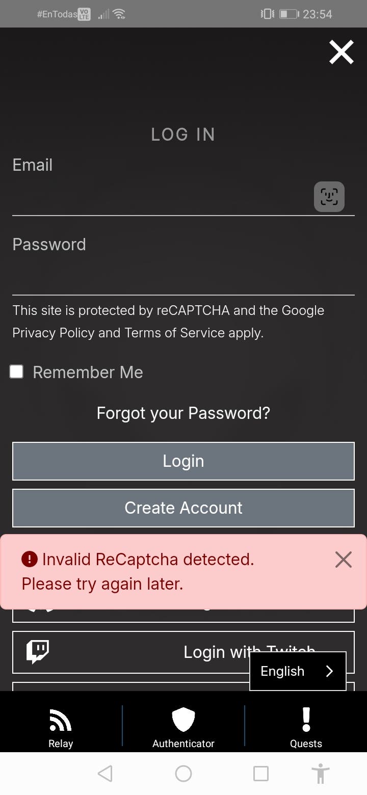 Every time I try to log in, I get that message, but the recaptch