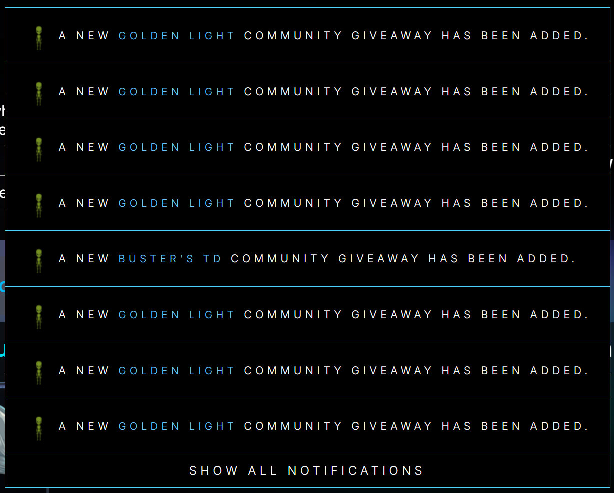 My Alienware Arena notifications full of "A new Golden Light com