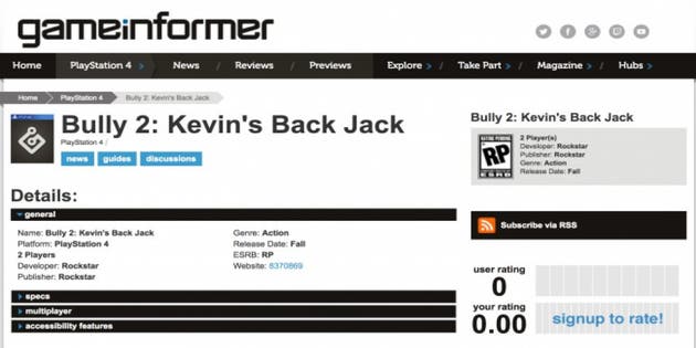 Bully 2: Kevin's Back Jack spotted on GameInformer, but it may not