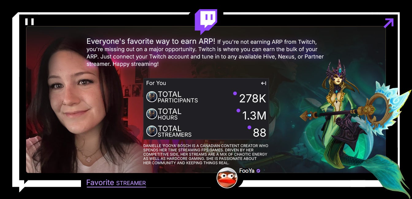 Everyone's favorite way to earn ARP! If you're not earning ARP from Twitch, you're missing out on a major opportunity. Twitch is where you can earn the bulk of your ARP. Just connect your Twitch account and tune in to any available Hive, Nexus, or Partner streamer. Happy Streaming!