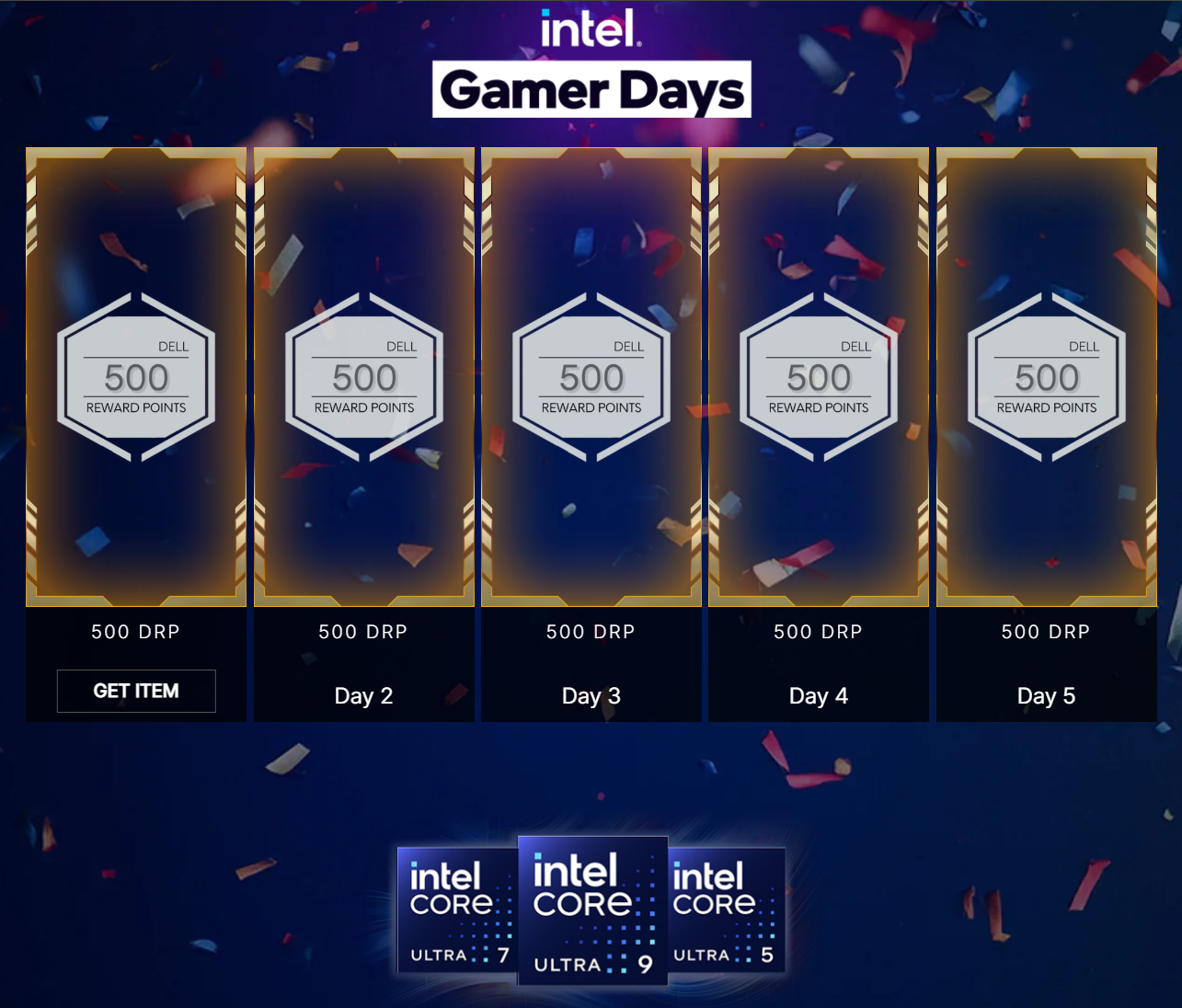 Image of "intel Gamer Days", showing 5 days where you can get 50
